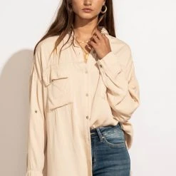 LIME N CHILI New Arrivals Chanel Button Down Top In Taupe 13 LIME N CHILI New Arrivals Chanel Button Down Top In Taupe