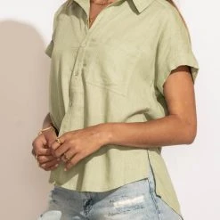 VERY J Tops Dayana Button Down Top In Sage 27 VERY J Tops Dayana Button Down Top In Sage