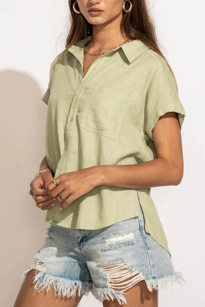 VERY J Tops Dayana Button Down Top In Sage 14 VERY J Tops Dayana Button Down Top In Sage