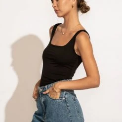 FINAL TOUCH COLLECTION New Arrivals Scoop Neck Tank In Black