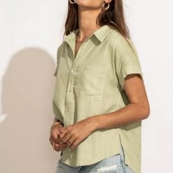 VERY J Tops Dayana Button Down Top In Sage 28 VERY J Tops Dayana Button Down Top In Sage