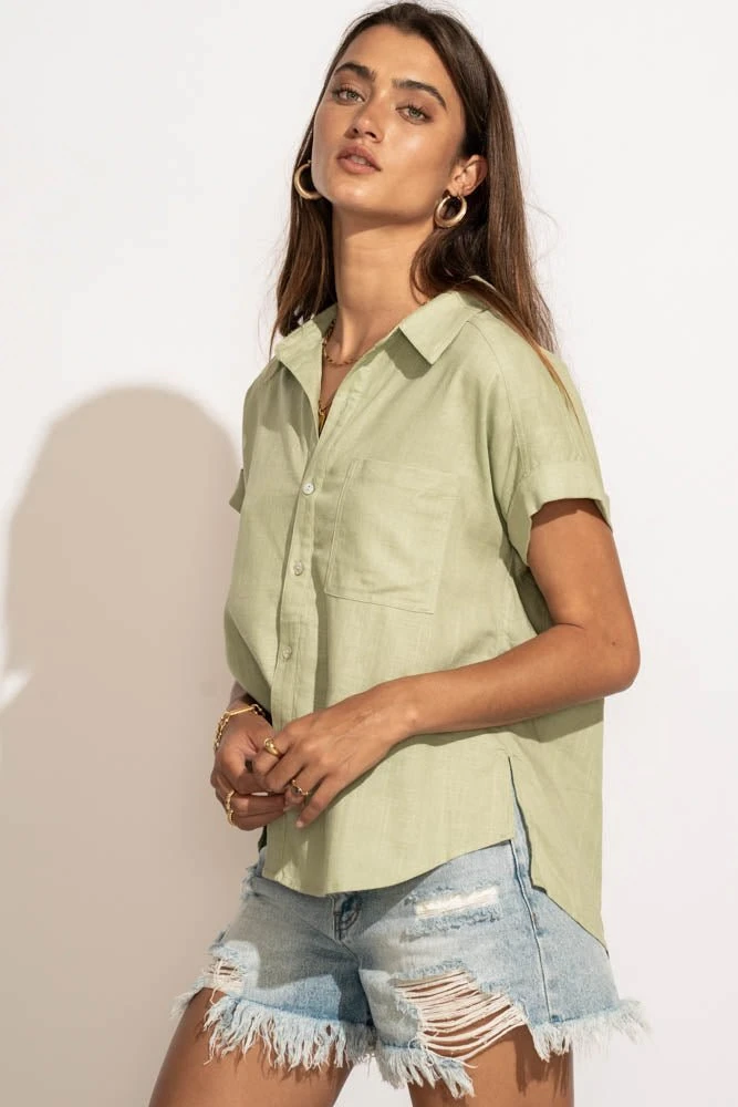 VERY J Tops Dayana Button Down Top In Sage 15 VERY J Tops Dayana Button Down Top In Sage