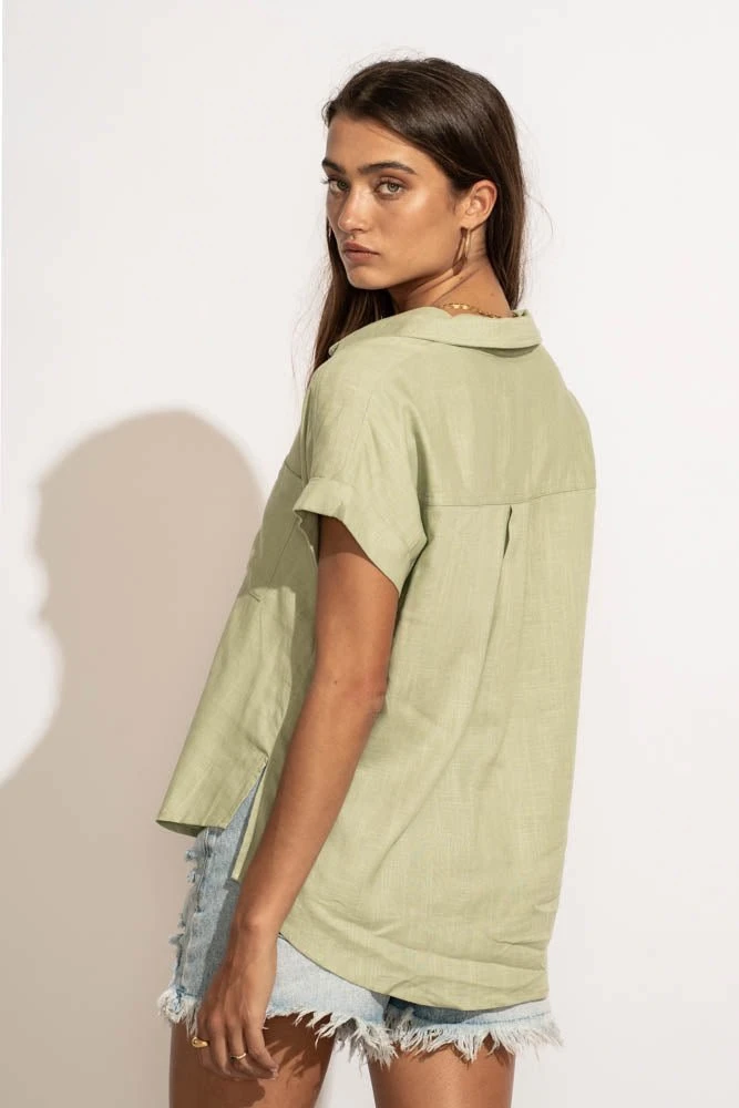 VERY J Tops Dayana Button Down Top In Sage 5 VERY J Tops Dayana Button Down Top In Sage