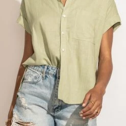 VERY J Tops Dayana Button Down Top In Sage