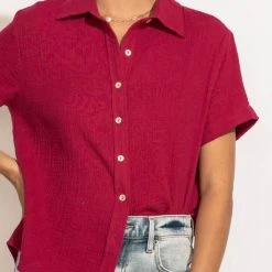 FUN 2 FUN Piper Button Down Top In Magenta New Arrivals