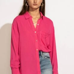 MILLIBON POLYMOND DK INC Georgie Button Down Top In Hot Pink 19 MILLIBON POLYMOND DK INC Georgie Button Down Top In Hot Pink