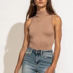 DYNAMIC FASHION Aysia Mock-Neck Bodysuit In Tan New Arrivals