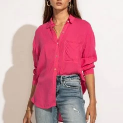 MILLIBON POLYMOND DK INC Georgie Button Down Top In Hot Pink 21 MILLIBON POLYMOND DK INC Georgie Button Down Top In Hot Pink