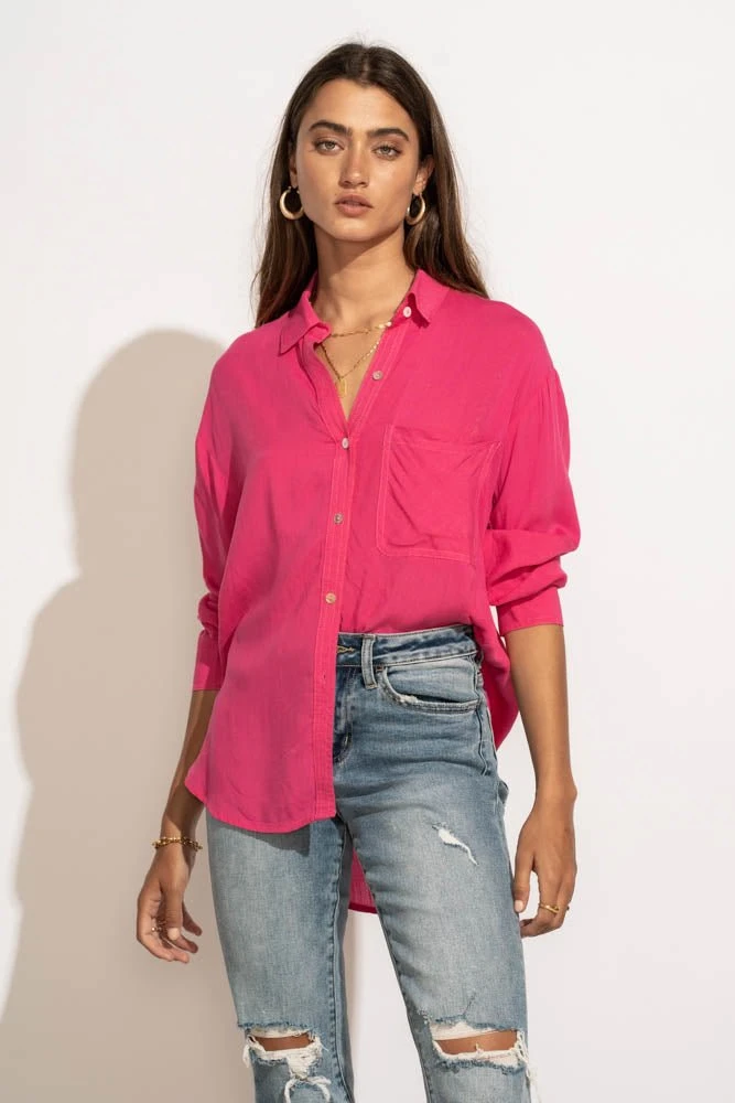 MILLIBON POLYMOND DK INC Georgie Button Down Top In Hot Pink 8 MILLIBON POLYMOND DK INC Georgie Button Down Top In Hot Pink