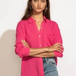 MILLIBON POLYMOND DK INC Georgie Button Down Top In Hot Pink 22 MILLIBON POLYMOND DK INC Georgie Button Down Top In Hot Pink
