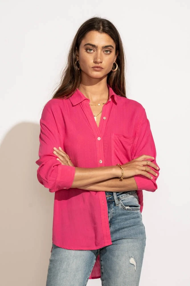 MILLIBON POLYMOND DK INC Georgie Button Down Top In Hot Pink 9 MILLIBON POLYMOND DK INC Georgie Button Down Top In Hot Pink