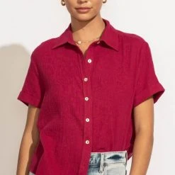 FUN 2 FUN Piper Button Down Top In Magenta New Arrivals