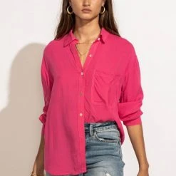 MILLIBON POLYMOND DK INC Georgie Button Down Top In Hot Pink 23 MILLIBON POLYMOND DK INC Georgie Button Down Top In Hot Pink