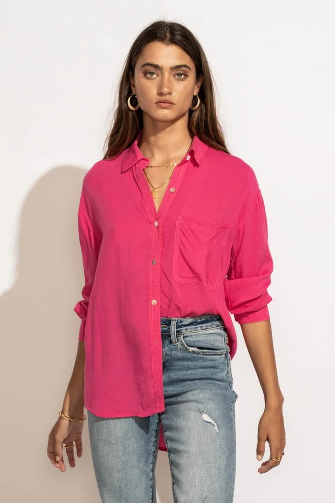 MILLIBON POLYMOND DK INC Georgie Button Down Top In Hot Pink 10 MILLIBON POLYMOND DK INC Georgie Button Down Top In Hot Pink