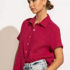 FUN 2 FUN Piper Button Down Top In Magenta New Arrivals