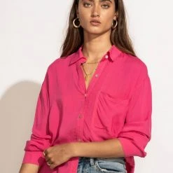 MILLIBON POLYMOND DK INC Georgie Button Down Top In Hot Pink
