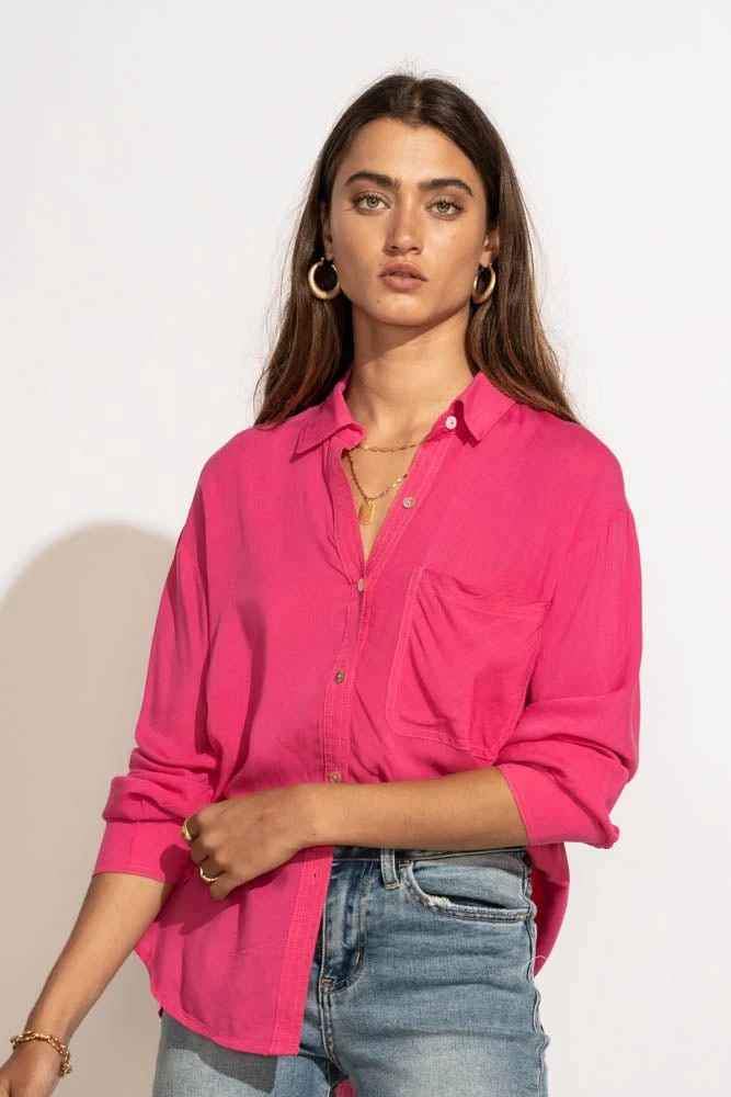 MILLIBON POLYMOND DK INC Georgie Button Down Top In Hot Pink 3 MILLIBON POLYMOND DK INC Georgie Button Down Top In Hot Pink