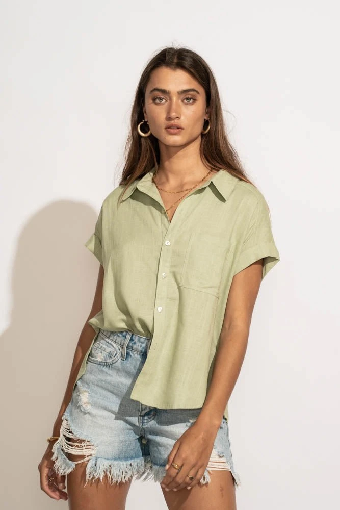 VERY J Tops Dayana Button Down Top In Sage 4 VERY J Tops Dayana Button Down Top In Sage