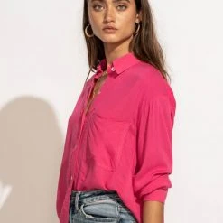 MILLIBON POLYMOND DK INC Georgie Button Down Top In Hot Pink 18 MILLIBON POLYMOND DK INC Georgie Button Down Top In Hot Pink