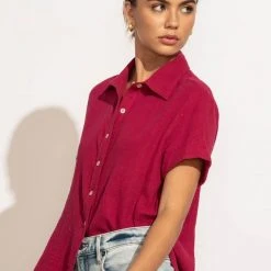 FUN 2 FUN Piper Button Down Top In Magenta New Arrivals
