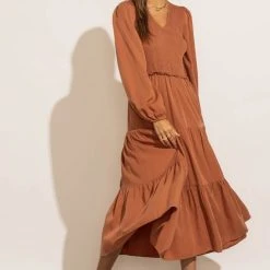 LUMIERE PREORDER - Smocked Tiered Midi Dress In Rust New Arrivals 16 LUMIERE PREORDER - Smocked Tiered Midi Dress In Rust New Arrivals