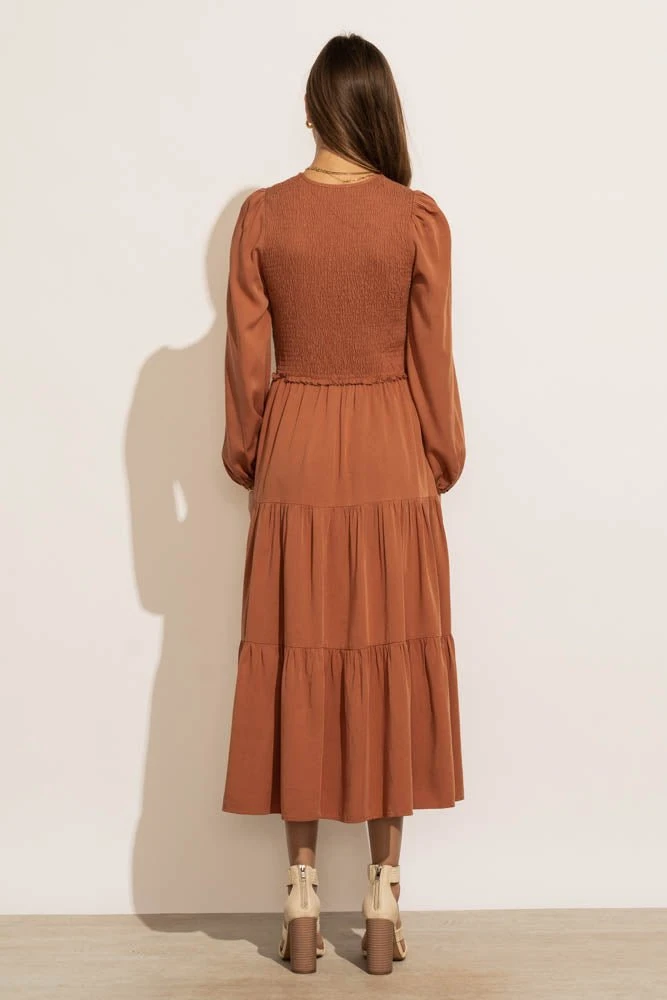 LUMIERE PREORDER - Smocked Tiered Midi Dress In Rust New Arrivals 10 LUMIERE PREORDER - Smocked Tiered Midi Dress In Rust New Arrivals