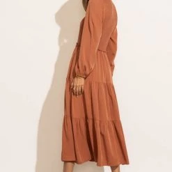 LUMIERE PREORDER - Smocked Tiered Midi Dress In Rust New Arrivals 19 LUMIERE PREORDER - Smocked Tiered Midi Dress In Rust New Arrivals