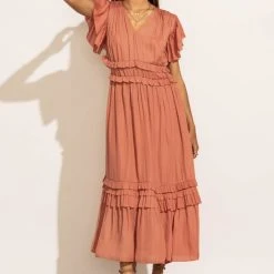 WORUI New Arrivals Willa Ruffle Dress In Salmon