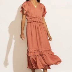WORUI New Arrivals Willa Ruffle Dress In Salmon