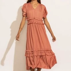 WORUI New Arrivals Willa Ruffle Dress In Salmon