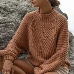 SINA Olympe Cable-Knit Sweater In Burgundy Sweaters