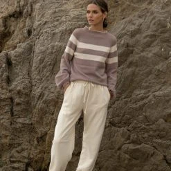 WELLMADE INC Hilarie Striped Sweater In Lavender - FINAL SALE Sweaters