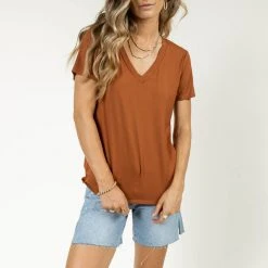 LIME N CHILI Top Sellers Essentials V Neck Tee In Copper