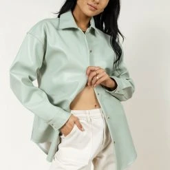 CALISTA Florence Shirt Jacket In Sage New Arrivals