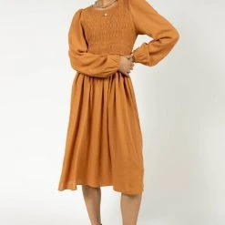 AARON & AMBER Ainsley Midi Dress In Rust New Arrivals