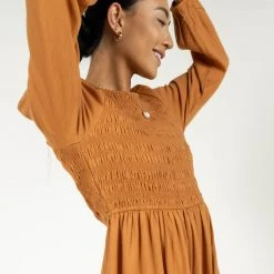 AARON & AMBER Ainsley Midi Dress In Rust New Arrivals