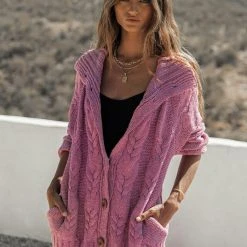 SINA Emmeline Cable-Knit Cardigan In Purple