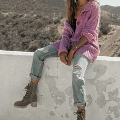 SINA Outerwear Emmeline Cable-Knit Cardigan In Grey - FINAL SALE