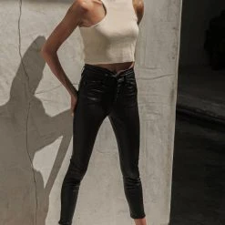 SINA Tees & Tanks Asymmetrical Mock Neck Tank In Cream