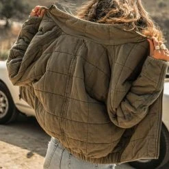 ODDI Acid Wash Quilted Bomber Jacket In Blue Denim