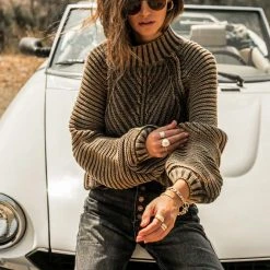 SINA Olympe Cable-Knit Sweater In Burgundy Sweaters