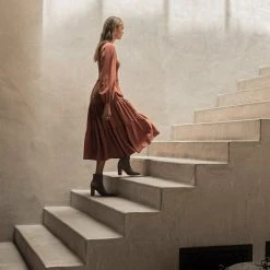 LUMIERE PREORDER - Smocked Tiered Midi Dress In Rust New Arrivals 22 LUMIERE PREORDER - Smocked Tiered Midi Dress In Rust New Arrivals