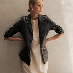 LE LIS Work Edit Alonso Vegan Leather Blazer In Camel 20 LE LIS Work Edit Alonso Vegan Leather Blazer In Camel