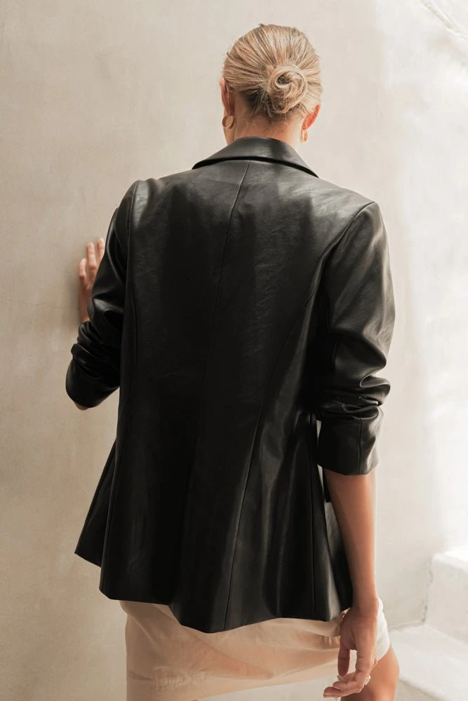 LE LIS Work Edit Alonso Vegan Leather Blazer In Camel 10 LE LIS Work Edit Alonso Vegan Leather Blazer In Camel