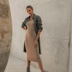 SAGE CLOTHING Dresses Saya Knit Dress In Mocha - FINAL SALE