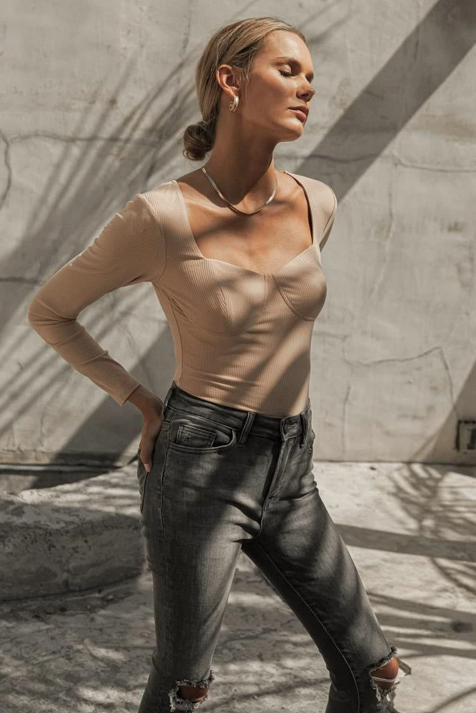 LE LIS Stalina Ribbed Bodysuit In Nude - FINAL SALE Shirts & Blouses 3 LE LIS Stalina Ribbed Bodysuit In Nude - FINAL SALE Shirts & Blouses