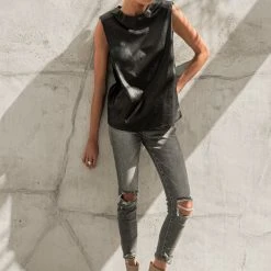 LE LIS Mattias Vegan Leather Top In Black - FINAL SALE Fresh Markdowns
