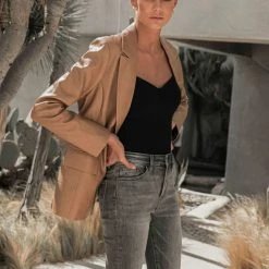LE LIS Work Edit Alonso Vegan Leather Blazer In Camel 17 LE LIS Work Edit Alonso Vegan Leather Blazer In Camel