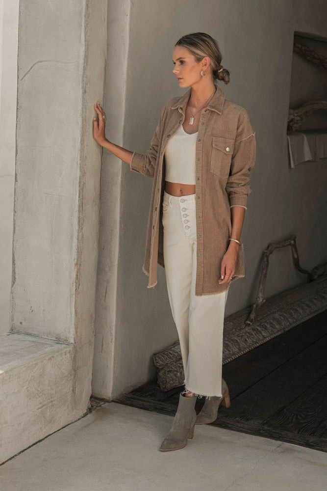 WORUI Work Edit Yaxley Corduroy Long-Line Jacket In Tan 4 WORUI Work Edit Yaxley Corduroy Long-Line Jacket In Tan