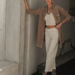 WORUI Work Edit Yaxley Corduroy Long-Line Jacket In Tan 12 WORUI Work Edit Yaxley Corduroy Long-Line Jacket In Tan